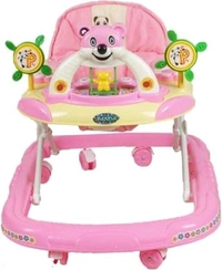 Adjustable  Ultra Soft Seat Cycle Baby Walker With Musical toy Bar Rattles and Activity Toy Panda in pink Colour - 