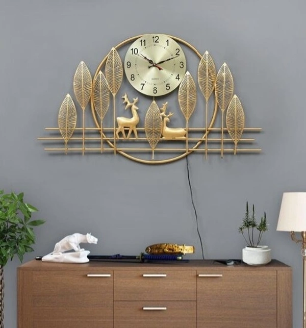 Metal Golden Dear Wall Clock with LED Light 42 inch long for Living room/Office /Guest Room suitable for all Purpose 