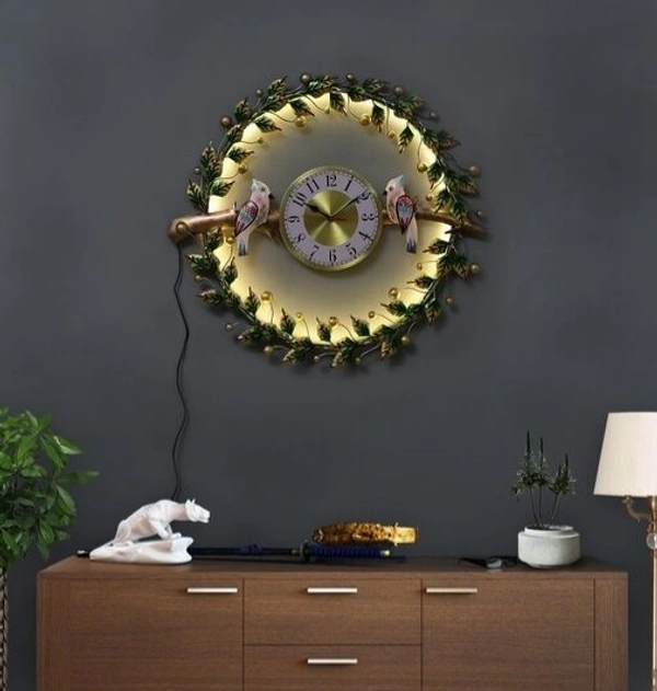 Fancy Metal  2 birds Circle Wall Clockwoth LED   30 inch long for Living  room/Office for all Purpose 