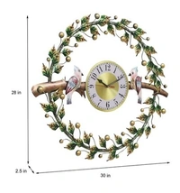 Fancy Metal  2 birds Circle Wall Clockwoth LED   30 inch long for Living  room/Office for all Purpose 