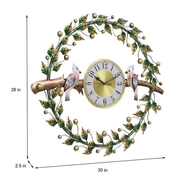 Fancy Metal  2 birds Circle Wall Clockwoth LED   30 inch long for Living  room/Office for all Purpose 