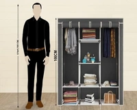 Non Woven Collapse Wardrobe 8 Shelf 3 Doors portable Folding Cabinet  - Gray