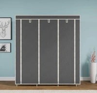 Non Woven Collapse Wardrobe 8 Shelf 3 Doors portable Folding Cabinet  - Gray