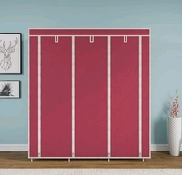Non Woven Collapse Wardrobe 8 Shelf 3 Doors portable Folding Cabinet  - Pink
