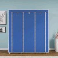 8 Shelf Non Woven Collapsible Wardrobe 3 Doors portable Folding Cabinet  - Blue