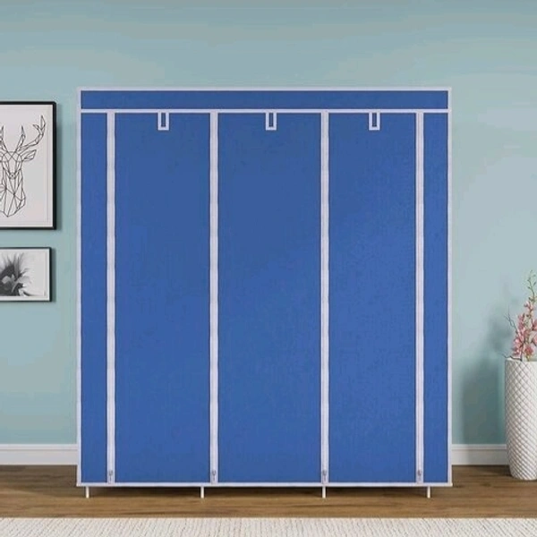 8 Shelf Non Woven Collapsible Wardrobe 3 Doors portable Folding Cabinet  - Blue