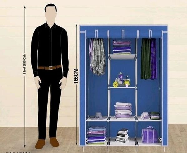 Non Woven Collapse Wardrobe 8 Shelf 3 Doors portable Folding Cabinet  - Blue