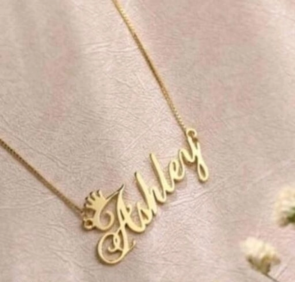 R.S Store Customized   Gold  plated Personalized Customized Pendant Chain Necklace For Women /Girls - Cursive with crown