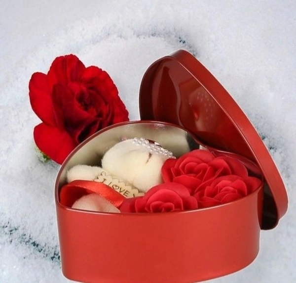Roses and TeddyBear with  Heart Shape Beautiful Box perfect Valentin  Gift for His/Her ,Kids, Parents For Everyone - Red Pink