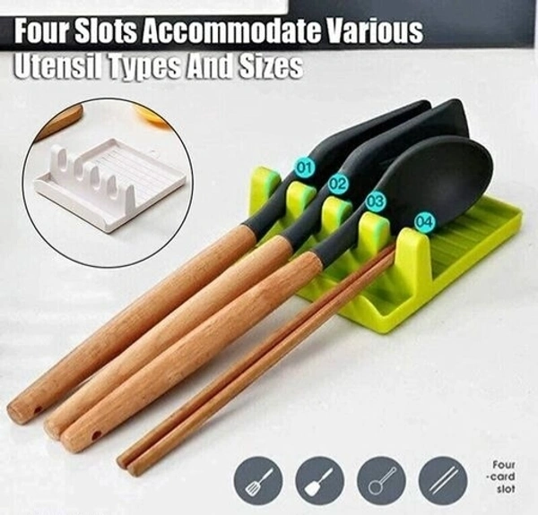 Modern Plastic Spatula / Cutlery  holder with 4 slots Spoon Rests Mat Stand Heat Resistant Cooking Spatula  Holder Tray