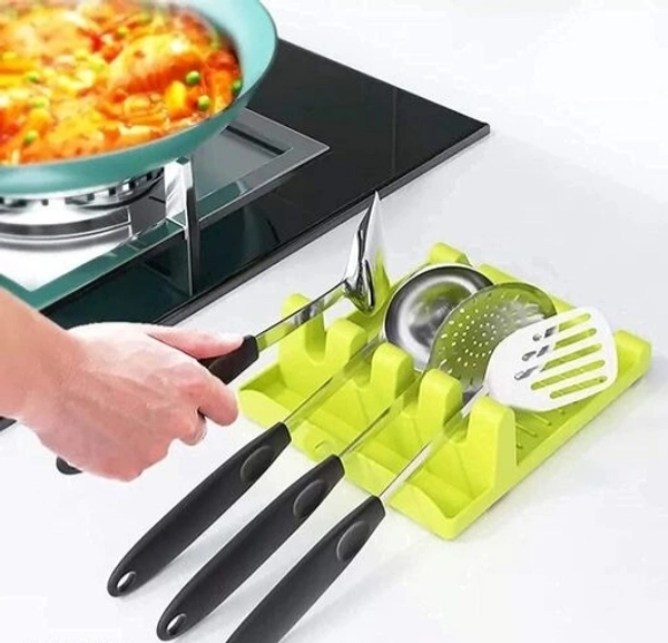 Modern Plastic Spatula / Cutlery  holder with 4 slots Spoon Rests Mat Stand Heat Resistant Cooking Spatula  Holder Tray