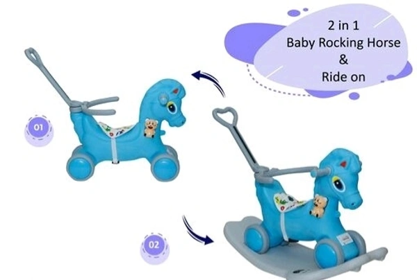 2 IN 1 Horse Ride -on Musical  Toy Rockers for Kids 1-5 YRS  - Blue