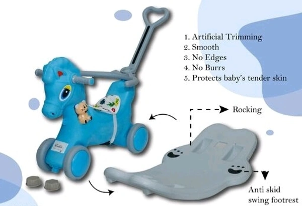 2 IN 1 Horse Ride -on Musical  Toy Rockers for Kids 1-5 YRS  - Blue