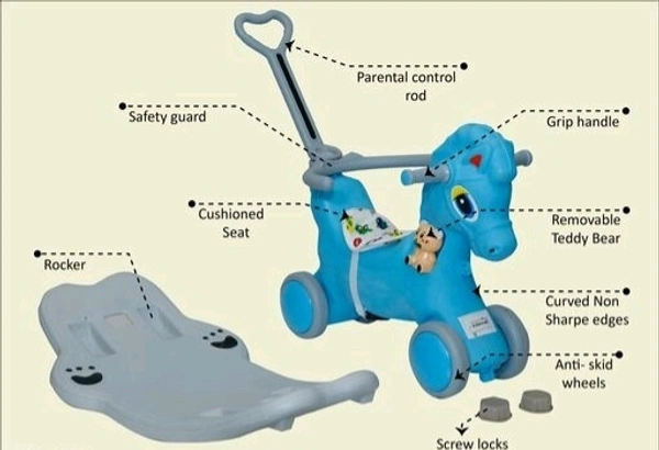 2 IN 1 Horse Ride -on Musical  Toy Rockers for Kids 1-5 YRS  - Blue