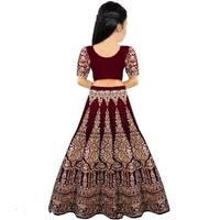   Girls velvet Semistiched Embroidery Lahenga choli FOR Birthdays/ Festivals/Special  Occasion  - Dark Brown, 11-12Yrs