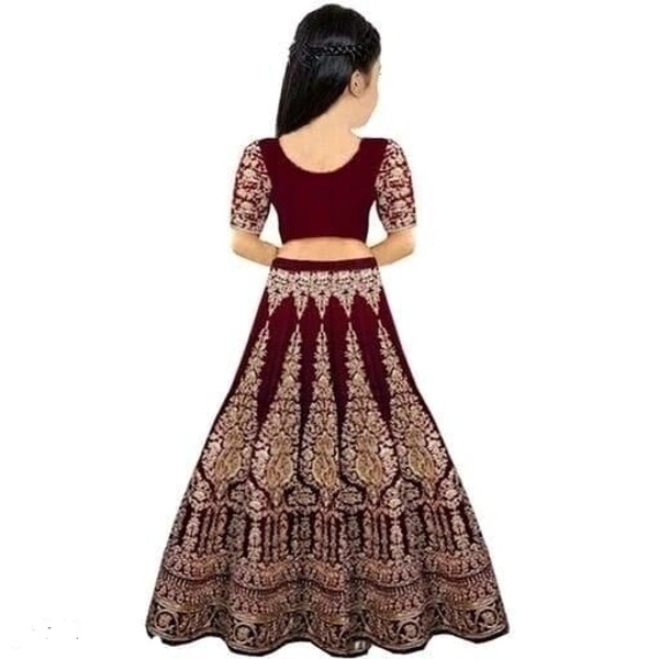    Girls velvet Semistiched Embroidery Lahenga choli FOR Birthdays/ Festivals/Special  Occasion  - Dark Brown, 11-12Yrs