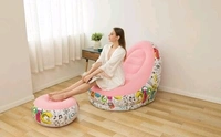 Inflatable Sofa lounger Blow up  Couch  /  Inflatable  Air Chair with Foot Stool Furniture for living Room Indoor and Outdoor - Pink
