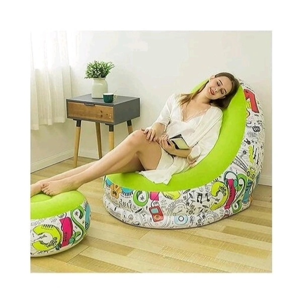 Inflatable Sofa lounger Blow up  Couch  /  Inflatable  Air Chair with Foot Stool Furniture for living Room Indoor and Outdoor - Green