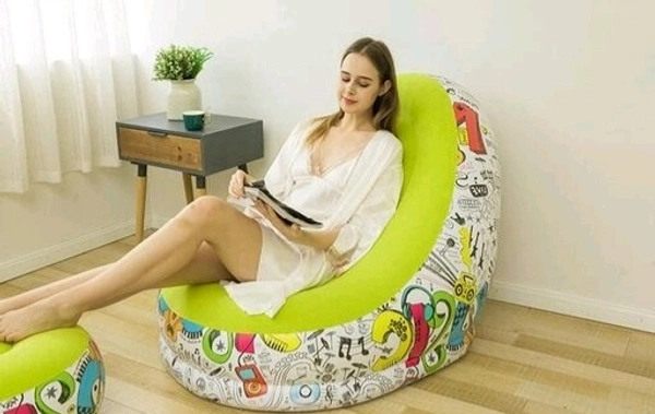 Inflatable Sofa lounger Blow up  Couch  /  Inflatable  Air Chair with Foot Stool Furniture for living Room Indoor and Outdoor - Green