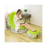 Inflatable Sofa lounger Blow up  Couch  /  Inflatable  Air Chair with Foot Stool Furniture for living Room Indoor and Outdoor - Green
