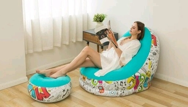 Inflatable Sofa lounger Blow up  Couch  /  Inflatable  Air Chair with Foot Stool Furniture for living Room Indoor and Outdoor - Blue