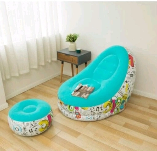 Inflatable Sofa lounger Blow up  Couch  /  Inflatable  Air Chair with Foot Stool Furniture for living Room Indoor and Outdoor - Blue