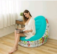 Inflatable Sofa lounger Blow up  Couch  /  Inflatable  Air Chair with Foot Stool Furniture for living Room Indoor and Outdoor - Blue