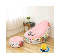 Inflatable Sofa lounger Blow up  Couch  /  Inflatable  Air Chair with Foot Stool Furniture for living Room Indoor and Outdoor - Pink