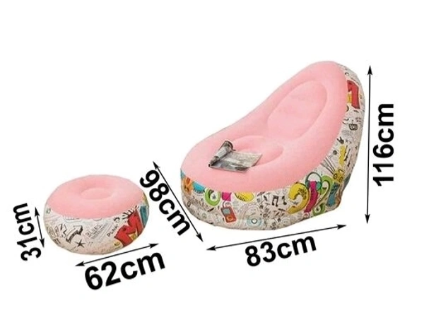 Inflatable Sofa lounger Blow up  Couch  /  Inflatable  Air Chair with Foot Stool Furniture for living Room Indoor and Outdoor - Pink