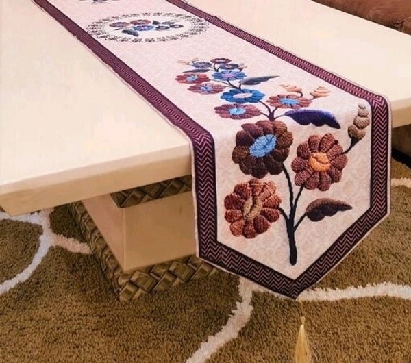 Embrodiery Cotton Table Runner  Brownfor  Dinning table - Brown
