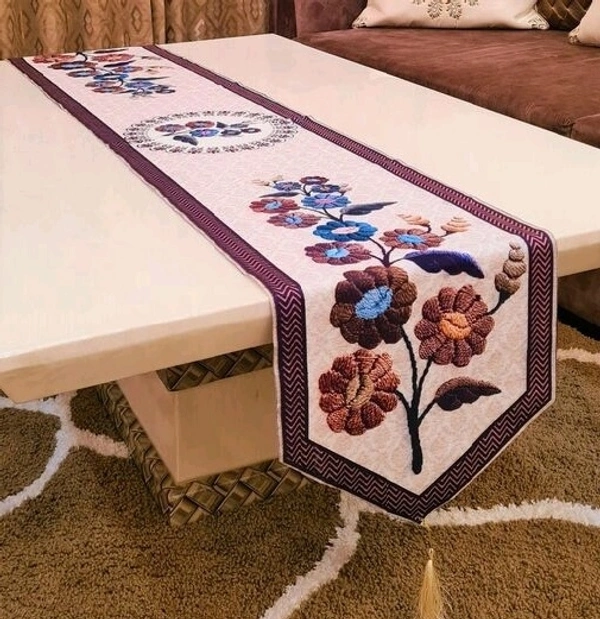 Embrodiery Cotton Table Runner  Brownfor  Dinning table - Brown