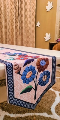 Embrodiery Cotton Table Runner  Brownfor  Dinning table - Blue