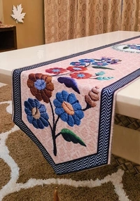 Embrodiery Cotton Table Runner  Brownfor  Dinning table - Blue