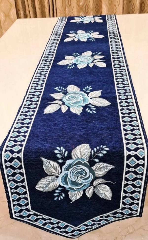 Groki Cotton Embrodiery Designer  Table Runner  for Party /Wedding /Hotel and for all Purpose Size (16X 72Inch) - Navy Blue