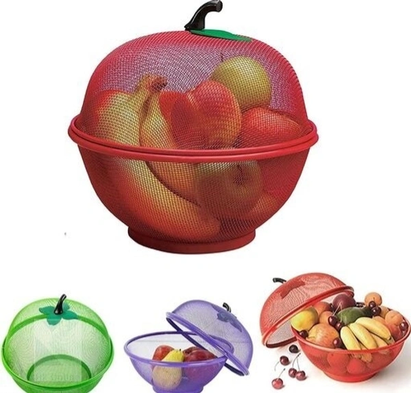  Apple Shape Fruits Bowl Basket with lid- Fly Proof  Vegetable Strainer and Countertop Storage  - Red