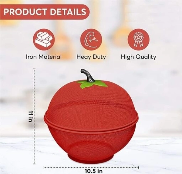  Apple Shape Fruits Bowl Basket with lid- Fly Proof  Vegetable Strainer and Countertop Storage  - Green