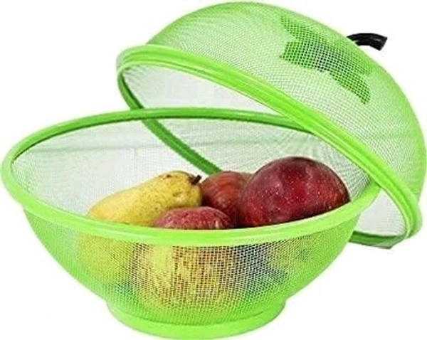  Apple Shape Fruits Bowl Basket with lid- Fly Proof  Vegetable Strainer and Countertop Storage  - Green