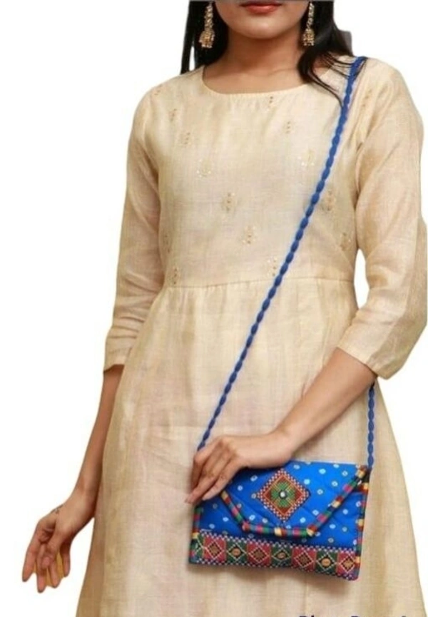 Handmade Cotton Ethnic Rajasthani Style Embroidery Bags Clutch  with sling purse for ladies/Women/Girls - Black