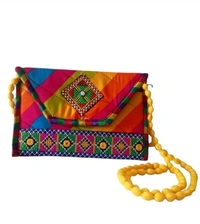 Handmade Cotton Ethnic Rajasthani Style Embroidery Bags Clutch  with sling purse for ladies/Women/Girls - Black