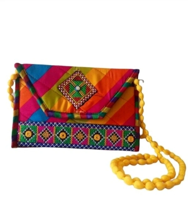 Handmade Cotton Ethnic Rajasthani Style Embroidery Bags Clutch  with sling purse for ladies/Women/Girls - Black