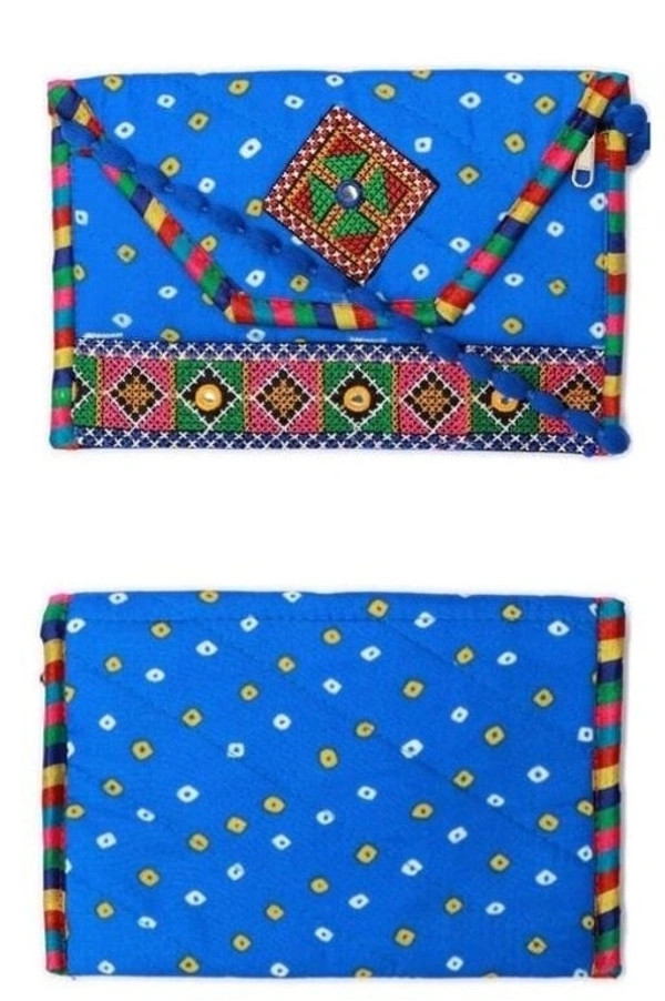 Handmade Cotton Ethnic Rajasthani Style Embroidery Bags Clutch  with sling purse for ladies/Women/Girls - Blue