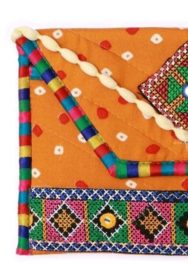 Handmade Cotton Ethnic Rajasthani Style Embroidery Bags Clutch  with sling purse for ladies/Women/Girls - Orange