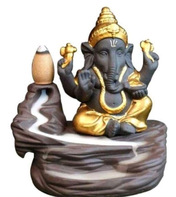 Lord Ganesha Sitting mediating beside waterfall  With scented smoke incense  perfect for Pooja house /House Warming Gift  - Yellow