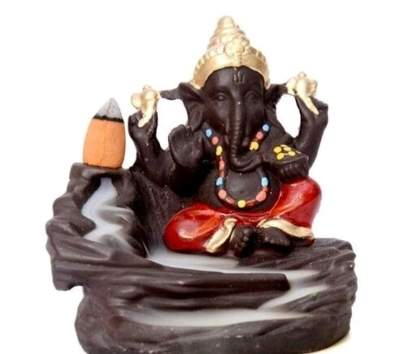 Lord Ganesha Sitting mediating beside waterfall  With scented smoke incense  perfect for Pooja house /House Warming Gift  - Orange