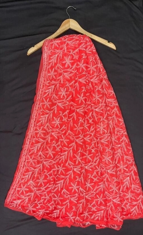 Afia Lucknowi Handmade Tepchi work Georgette  lucknowi Saree - Red