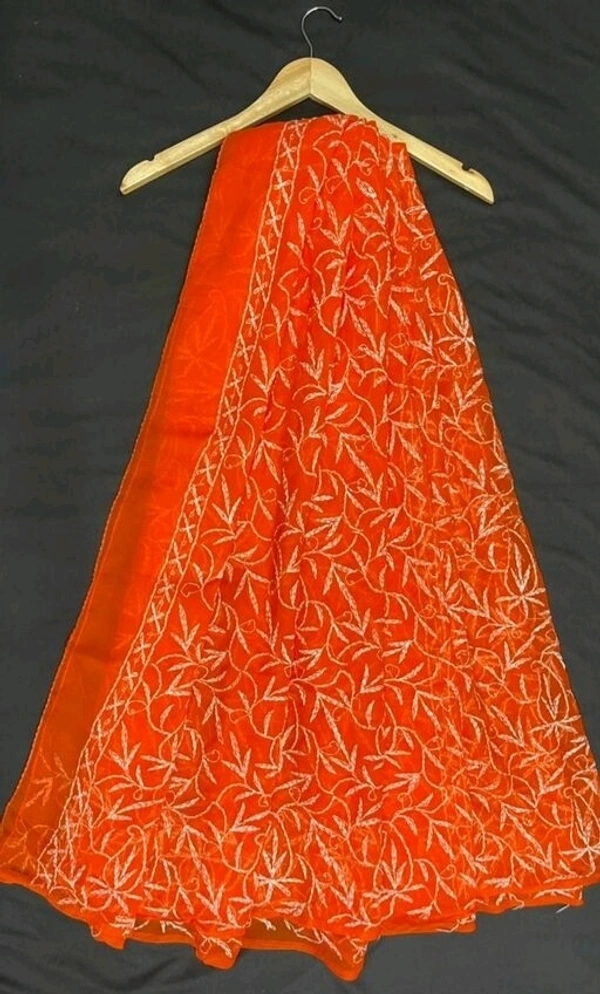 Afia Lucknowi Handmade Tepchi work Georgette  lucknowi Saree - Orange