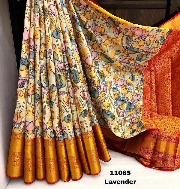 Kanjivram  Silk Zari weaving  with Kalamkari  Digital print  Saree with Blouse  Perfect for All occasion  - Lavender