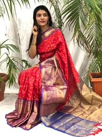 Pure Handloom Kanchipuram katan Soft Silk Saree with antique zari Rich Contrast  Pallu Heavy work with Blouse  - Green