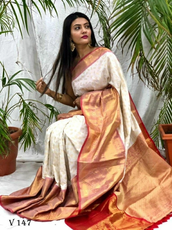 Pure Handloom Kanchipuram katan Soft Silk Saree with antique zari Rich Contrast  Pallu Heavy work with Blouse  - Mercury