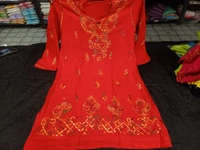 Stylish  Lucknowi  Chikankari  Handwork multithread Rayon Short Kurti For ladies  Women  - Wild Watermelon